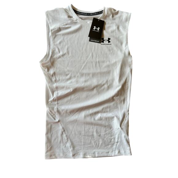 Men's Under Armour HeatGear Sleeveless Compression Shirt White Size Small - Picture 1 of 7
